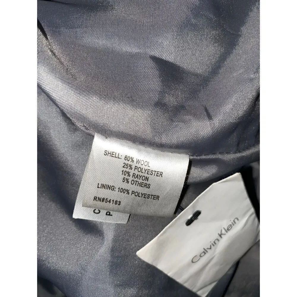 Calvin Klein GUC size 2 Black Double Breasted Wool Blend Button Down Trench Coat